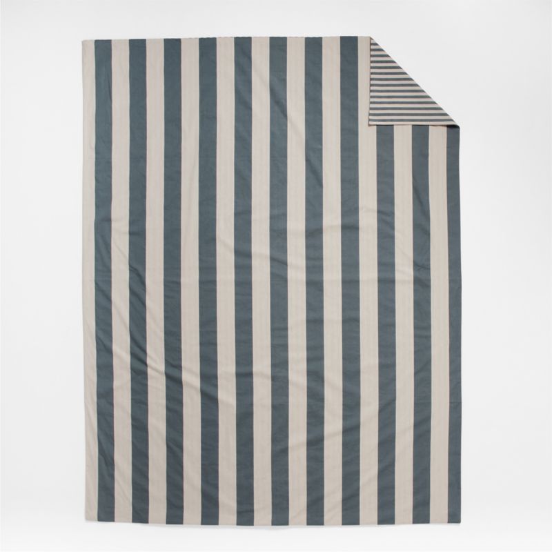 Riviera Slate Blue and Oatmeal Reversible Stripe Organic Cotton Reversible Kids Full/Queen Duvet Cover - image 7 of 10