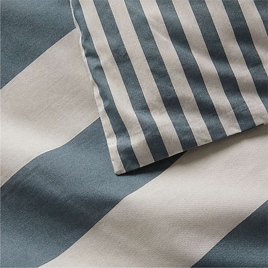 Riviera Slate Blue and Oatmeal Reversible Stripe Organic Cotton Kids Duvet Cover