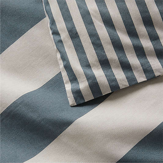 Riviera Slate Blue and Oatmeal Reversible Stripe 100% Organic Cotton Reversible Kids Twin Duvet Cover