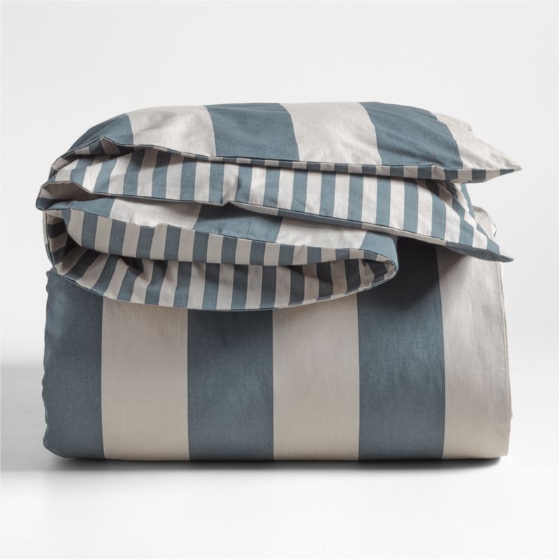 Riviera Slate Blue and Oatmeal Reversible Stripe Organic Cotton Reversible Kids Full/Queen Duvet Cover - image 6 of 10