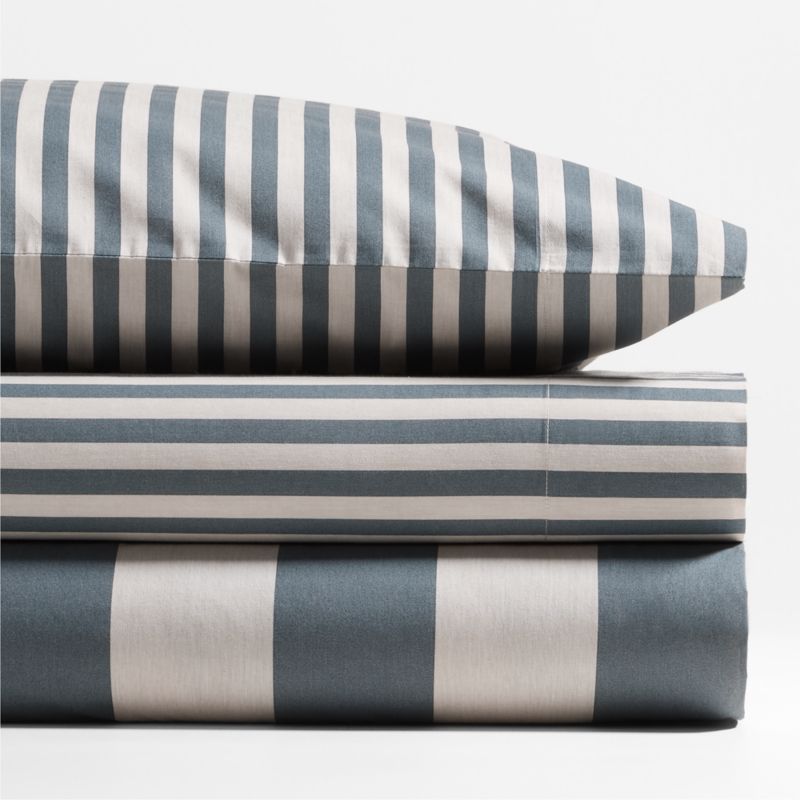 Riviera Slate Blue Stripe Organic Cotton Kids Twin Sheet Set