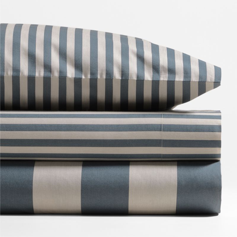 Riviera Slate Blue Stripe Organic Cotton Kids Twin Sheet Set