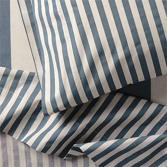 Riviera Blue and Oatmeal Stripe 100% Organic Cotton Kids Full Sheet Set