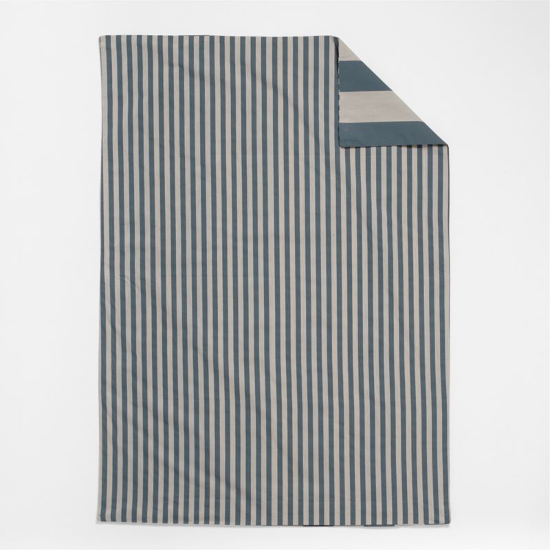 Riviera Slate Blue Reversible Stripe Organic Cotton ReversibleToddler Duvet Cover