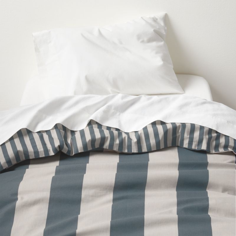 Riviera Slate Blue Reversible Stripe Organic Cotton ReversibleToddler Duvet Cover