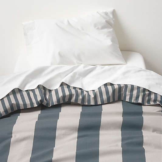 Riviera Slate Blue and Oatmeal Reversible Stripe Organic Cotton Toddler Duvet Cover