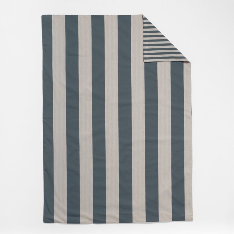 Riviera Slate Blue Reversible Stripe Organic Cotton ReversibleToddler Duvet Cover