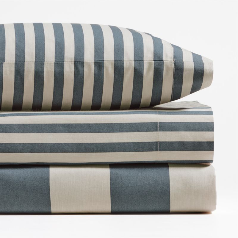 Riviera Slate Blue Stripe Organic Cotton Toddler Sheet Set