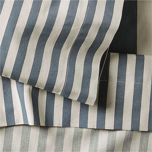 Riviera Slate Blue and Oatmeal Stripe Organic Cotton Toddler Sheet Set