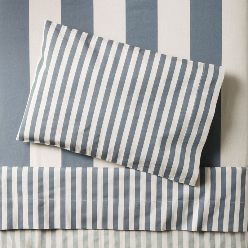 Riviera Slate Blue Stripe Organic Cotton Toddler Sheet Set
