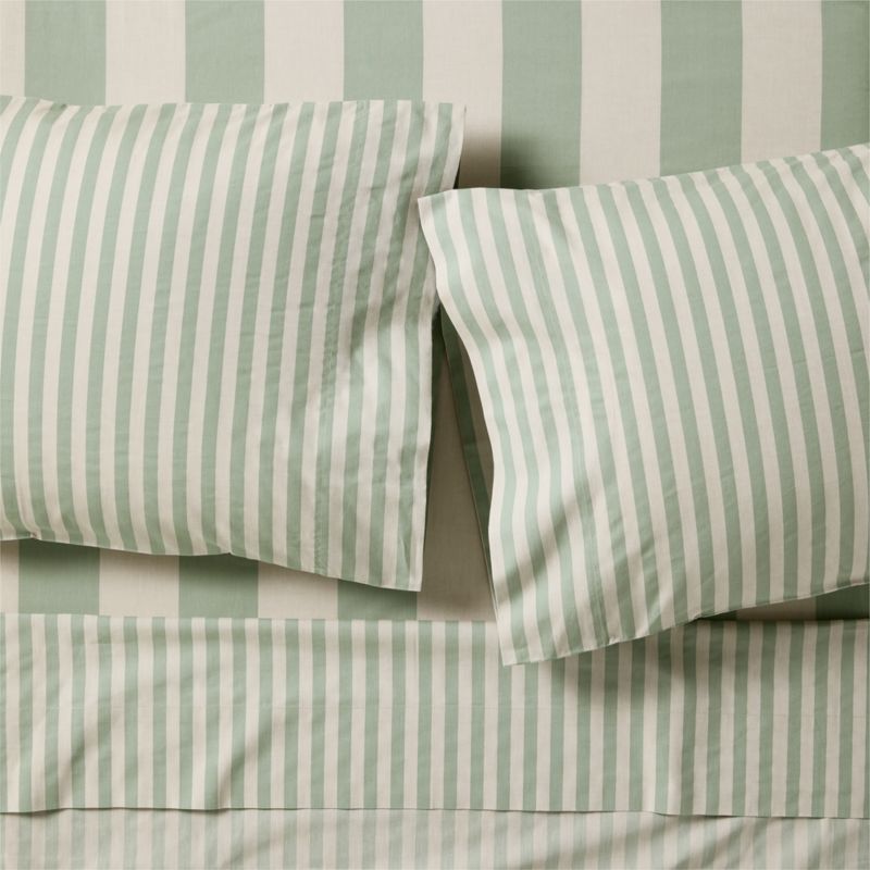 Riviera Stripe Verte Green Organic Cotton Kids Queen Sheet Set - image 0 of 3