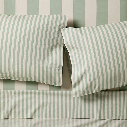 Riviera Stripe Verte Green Organic Cotton Kids Sheet Set