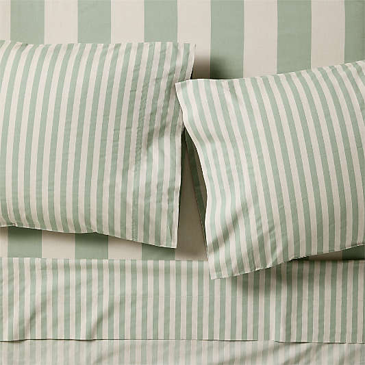 Riviera Green Stripe 100% Organic Cotton Kids Full Sheet Set