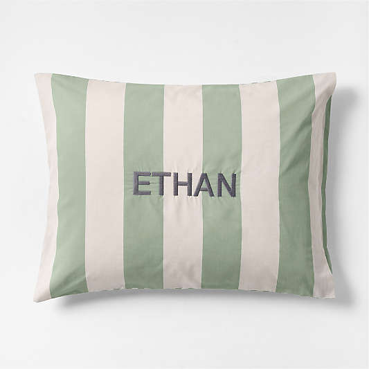 Riviera Stripe Verte Green Organic Cotton Kids Pillow Sham