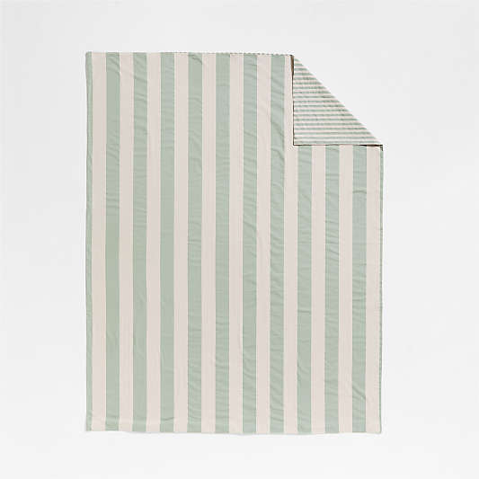 Riviera Stripe Verte Green Organic Cotton Kids Duvet Cover