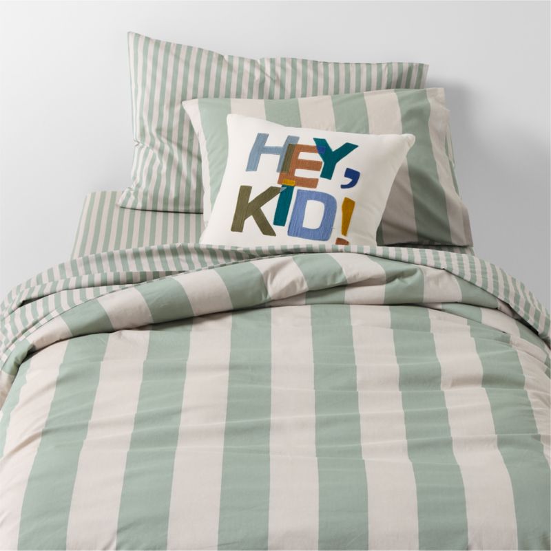 Riviera Stripe Verte Green Organic Cotton Kids Twin Duvet Cover - image 0 of 5