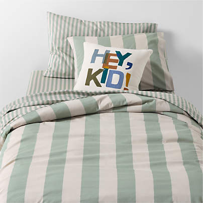 Riviera Stripe Verte Green 100% Organic Cotton Kids Twin Duvet Cover