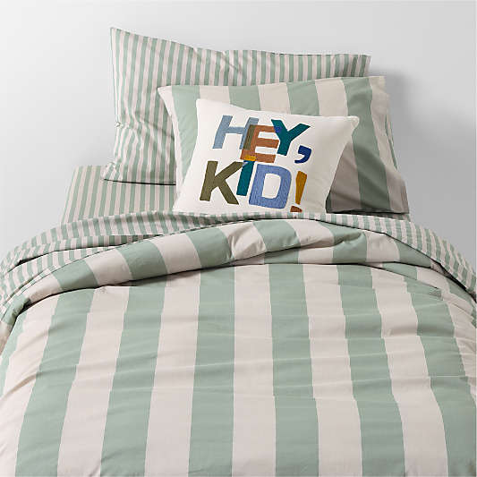 Riviera Stripe Verte Green Organic Cotton Kids Duvet Cover