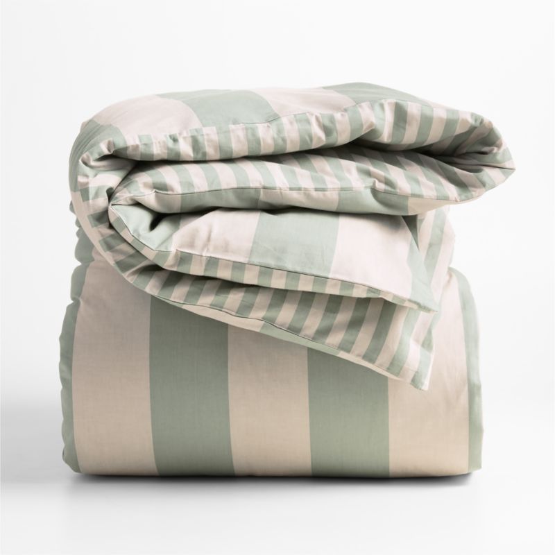 Riviera Stripe Verte Green Organic Cotton Kids Twin Duvet Cover - image 1 of 5