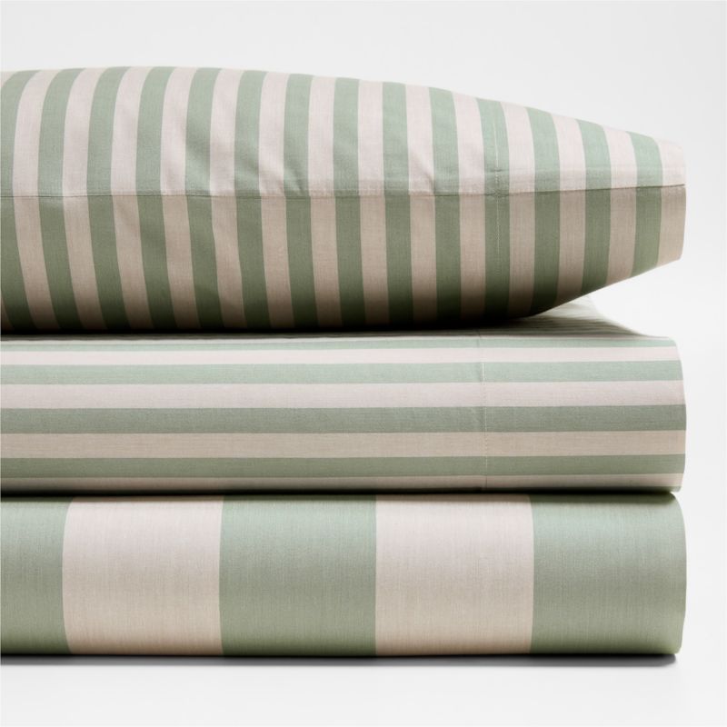 Riviera Stripe Verte Green Organic Cotton Kids Full Sheet Set - image 2 of 5