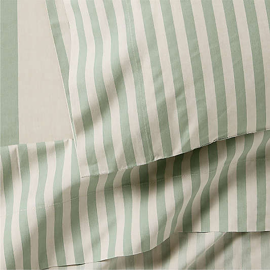 Riviera Stripe Verte Green Organic Cotton Kids Queen Sheet Set