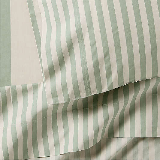 Riviera Green Stripe 100% Organic Cotton Kids Queen Sheet Set