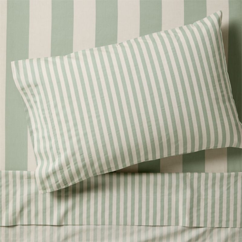 Riviera Stripe Verte Green Organic Cotton Kids Twin Sheet Set - image 0 of 3