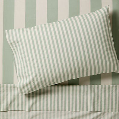 View Riviera Green Stripe 100% Organic Cotton Kids Twin Sheet Set details