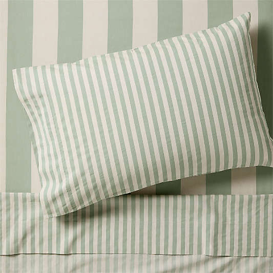 Riviera Stripe Verte Green Organic Cotton Kids Twin Sheet Set