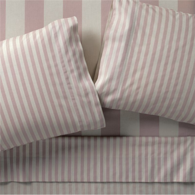 Riviera Moody Mauve and Oatmeal Stripe Organic Cotton Kids Queen Sheet Set - image 0 of 6