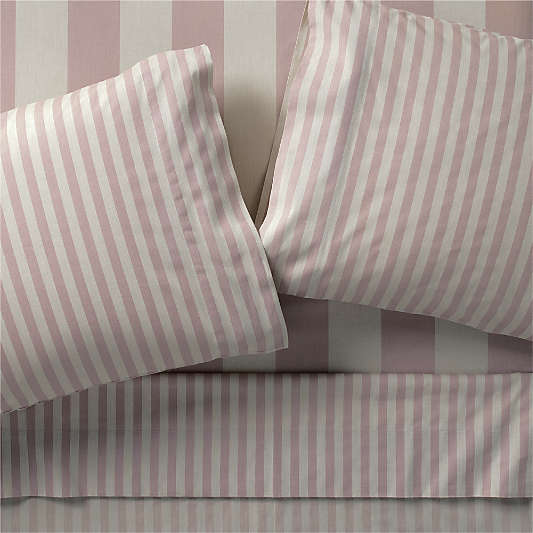 Riviera Moody Mauve and Oatmeal Stripe Organic Cotton Kids Full Sheet Set