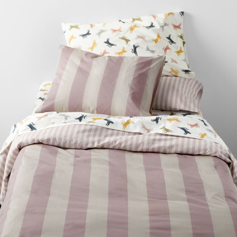 Riviera Moody Mauve and Oatmeal Reversible Stripe Organic Cotton Kids Pillow Sham - image 2 of 10