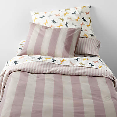 Riviera Moody Mauve and Oatmeal Reversible Stripe Organic Cotton Kids Twin Duvet Cover