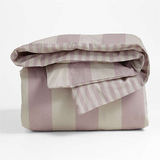 Riviera Moody Mauve and Oatmeal Reversible Stripe Organic Cotton Kids Full/Queen Duvet Cover