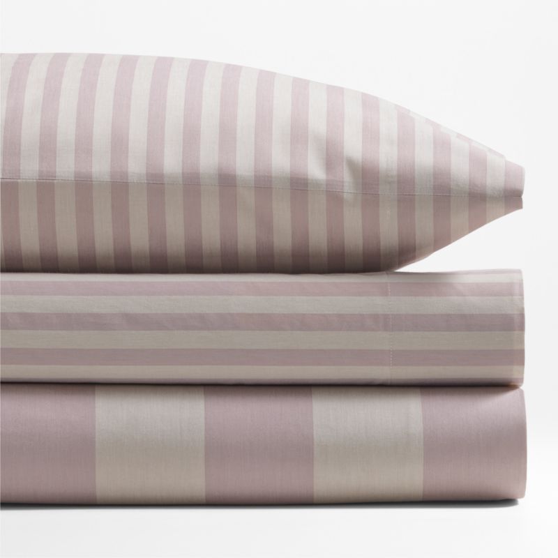 Riviera Moody Mauve and Oatmeal Stripe Organic Cotton Kids Queen Sheet Set - image 4 of 6