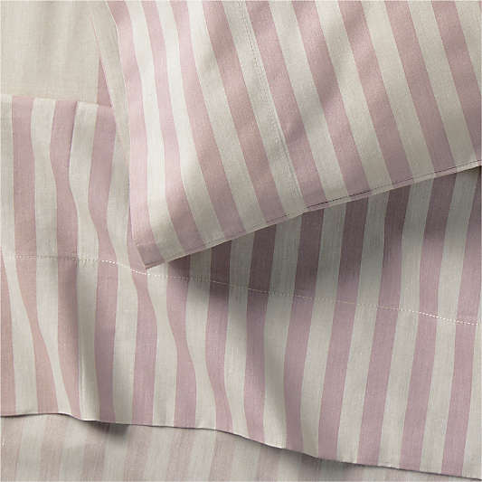 Riviera Plum Rose and Oatmeal Stripe 100% Organic Cotton Kids Twin Sheet Set