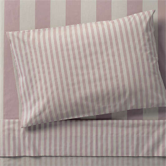 Riviera Moody Mauve and Oatmeal Stripe Organic Cotton Kids Twin Sheet Set