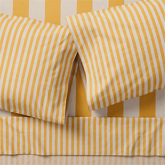 Riviera Savannah Yellow and Oatmeal Stripe Organic Cotton Kids Queen Sheet Set