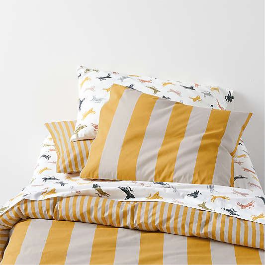 Riviera Savannah Yellow and Oatmeal Reversible Stripe Organic Cotton Kids Full/Queen Duvet Cover