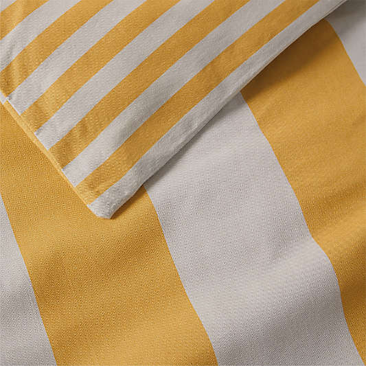 Riviera Savannah Yellow and Oatmeal Reversible Stripe Organic Cotton Kids Twin Duvet Cover