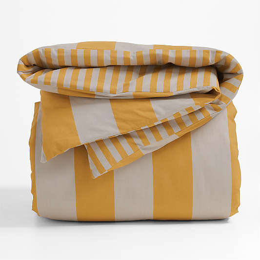 Riviera Savannah Yellow and Oatmeal Reversible Stripe Organic Cotton Kids Twin Duvet Cover