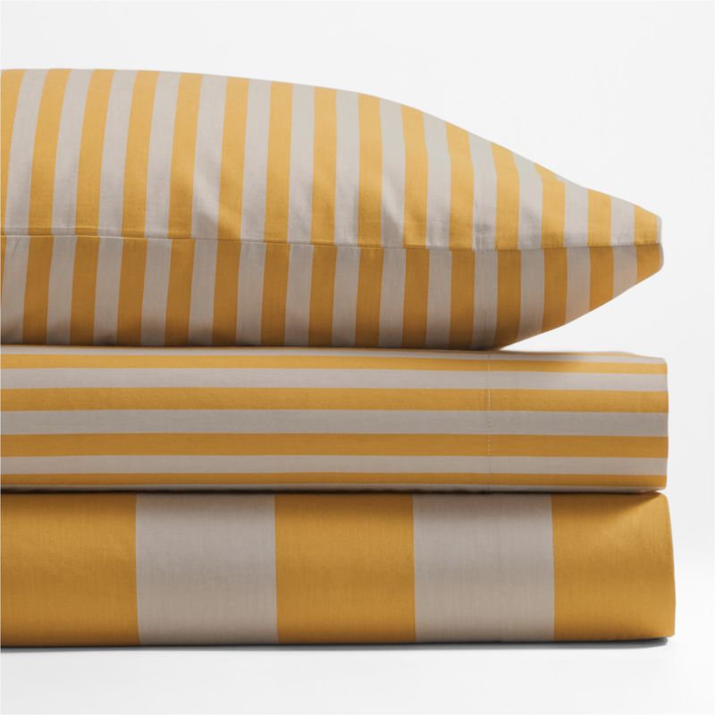 Riviera Savannah Yellow and Oatmeal Stripe Organic Cotton Kids Full Sheet Set - image 2 of 4