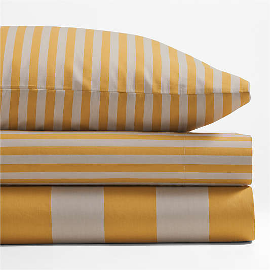 Riviera Savannah Yellow and Oatmeal Stripe Organic Cotton Kids Full Sheet Set