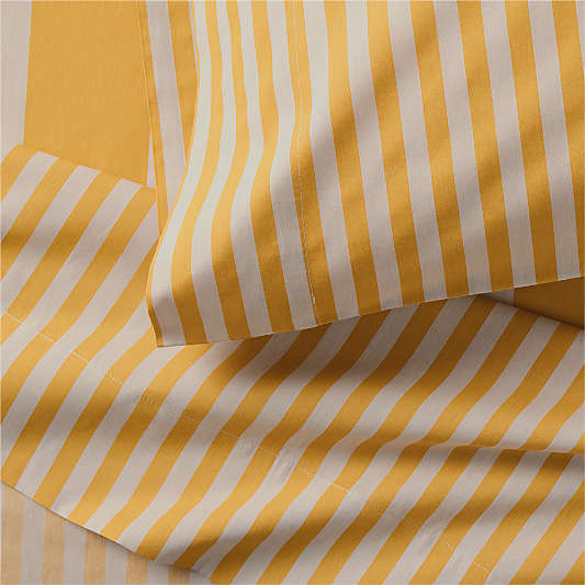 Riviera Savannah Yellow and Oatmeal Stripe Organic Cotton Kids Sheet Set