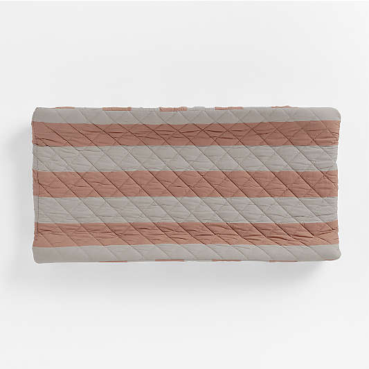 Riviera Terracotta Pink and Oatmeal Stripe Organic Cotton Baby Changing Pad Cover