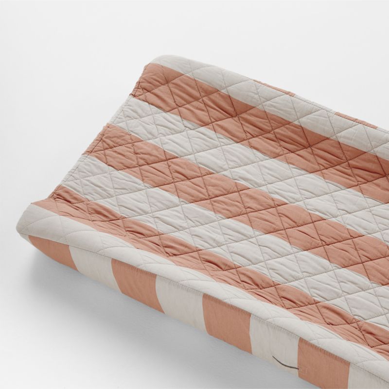 Riviera Terracotta Pink Stripe Organic Cotton Baby Changing Pad Cover