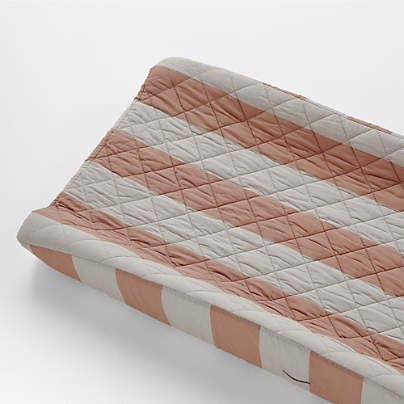 Riviera Terracotta Pink and Oatmeal Stripe Organic Cotton Baby Changing Pad Cover