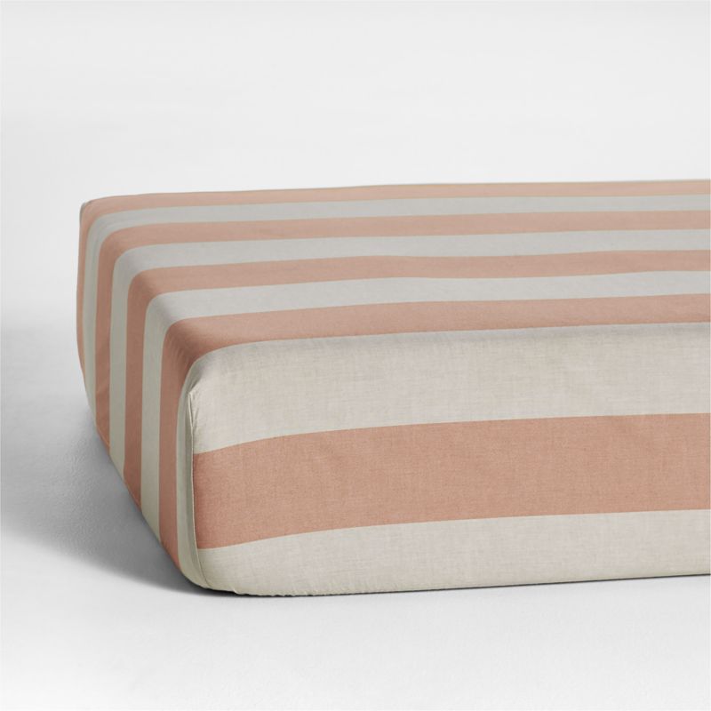 Riviera Terracotta Pink Stripe Organic Cotton Baby Crib Fitted Sheet