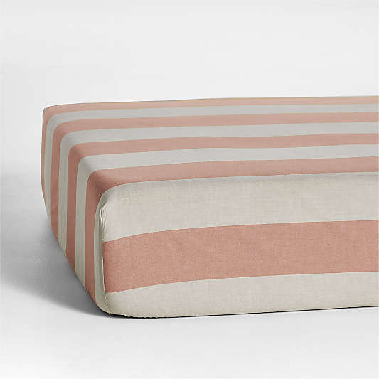 Riviera Terracotta Pink and Oatmeal Stripe Organic Cotton Baby Crib Fitted Sheet