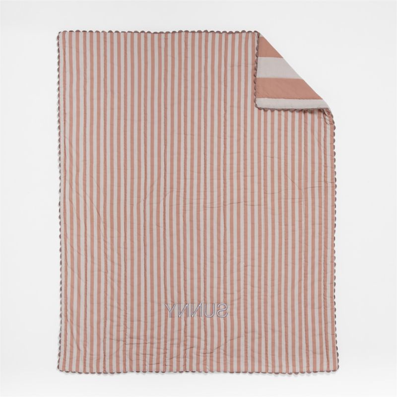 Riviera Terracotta Pink Stripe Organic Cotton Reversible Baby Crib Quilt